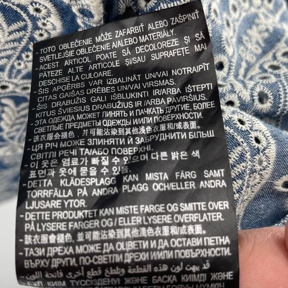 Zara Blue Paisley Floral Embroidered Shirt Dress Cutwork Embroidery Size Small - Picture 15 of 15